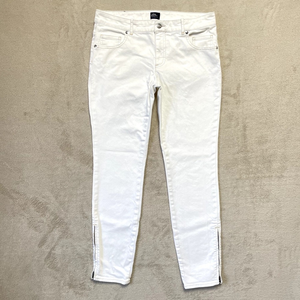 LL Bean Jeans Women Sz 6 White Slim Leg Ankle‎ Zip Denim Pants